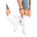 Sneakers albi inalti din material textil si talpa groasa  - 5