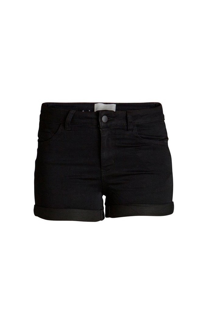 Pantaloni scurti negru elastici cu talie medie  - 2