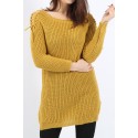 Pulover tricotat de culoare mustar cu impletituri pe umeri  - 1