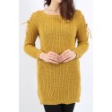 Pulover tricotat de culoare mustar cu impletituri pe umeri  - 3