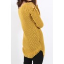 Pulover tricotat de culoare mustar cu impletituri pe umeri  - 4