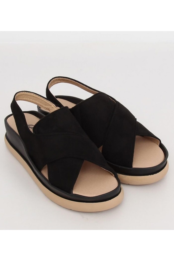 Sandale negre casual, cu barete late  - 3