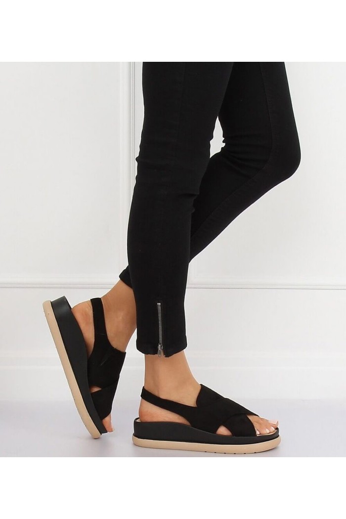 Sandale negre casual, cu barete late  - 2