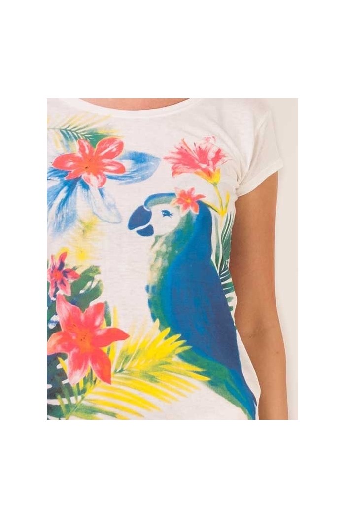 Tricou alb imprimat cu un papagal multicolor  - 1