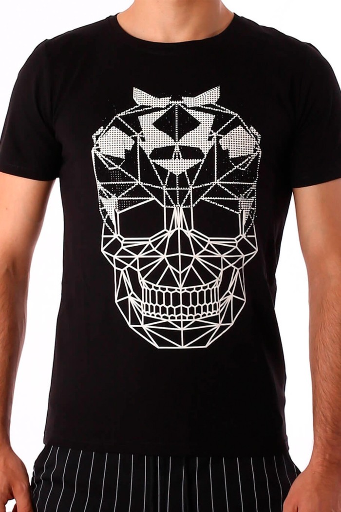 Tricou negru cu imprimeu craniu si aplicatii stralucitoare BerryDenim - 1