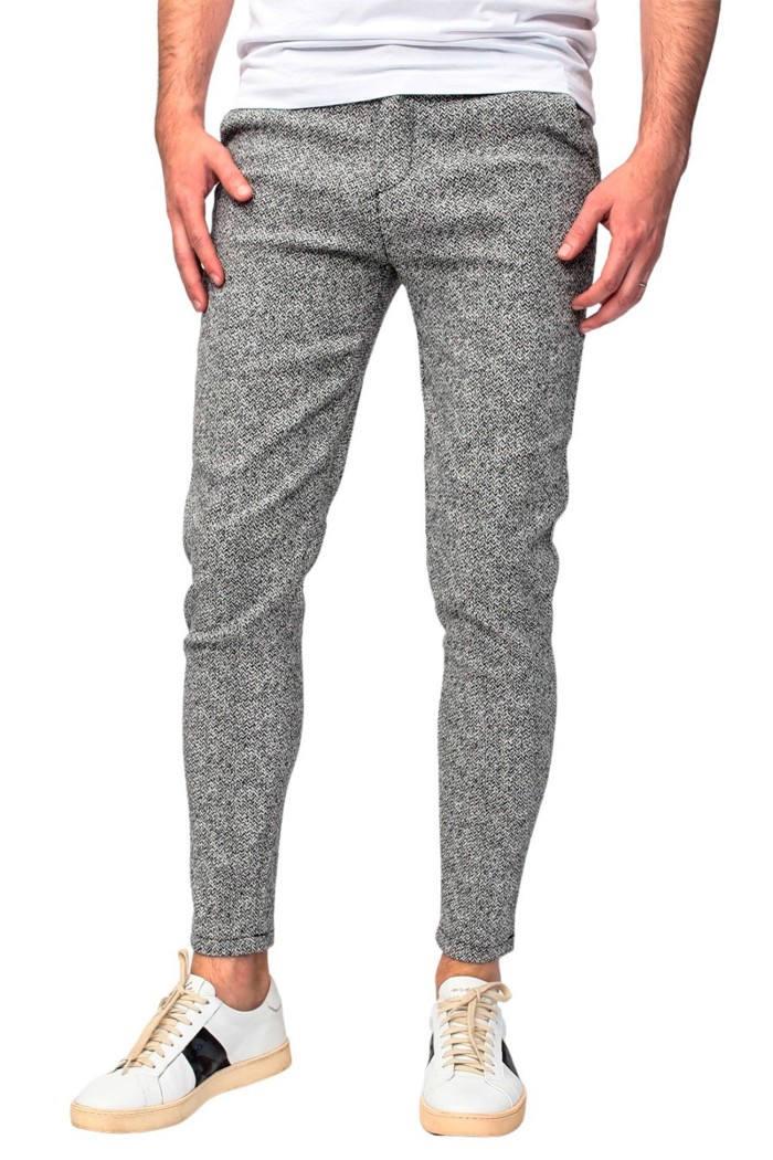 Pantaloni casual gri cu imprimeu linii Frilivin - 2