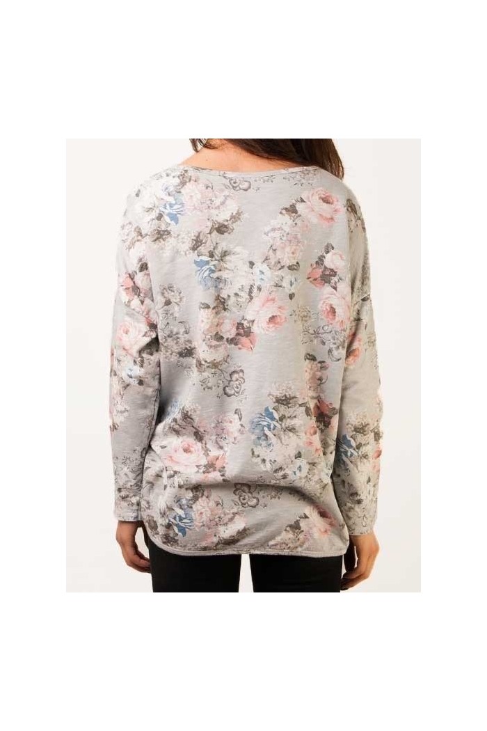 Bluza gri cu imprimeu floral  - 1